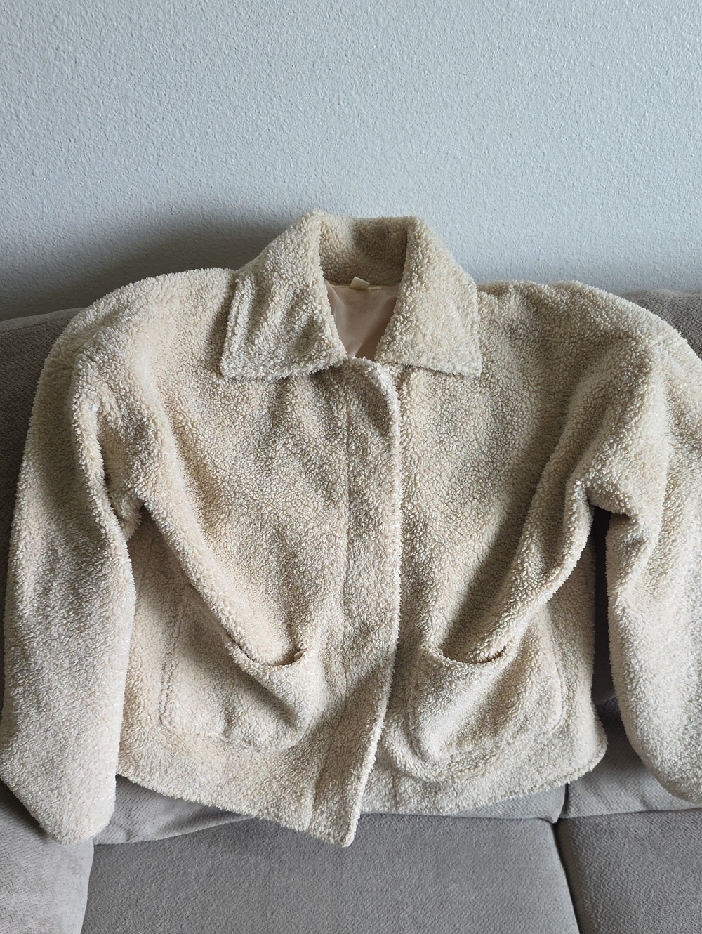 miami Cream Sherpa Teddy Jacket with Collar